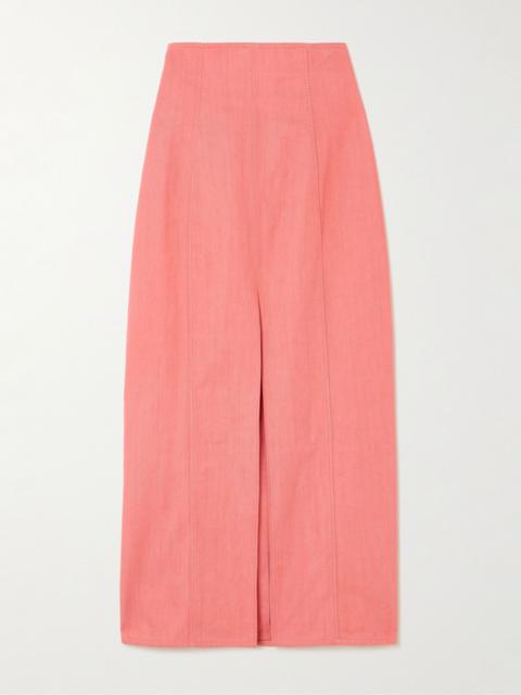CAROLINA HERRERA Denim midi skirt Coral