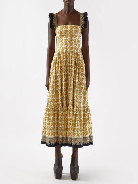Etro Ruffled-strap apple-print cotton-blend midi skirt