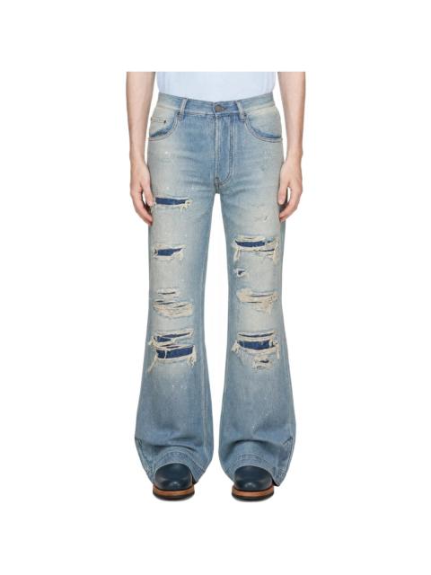 AMIRI Blue Destroyed Straight Flare Jean