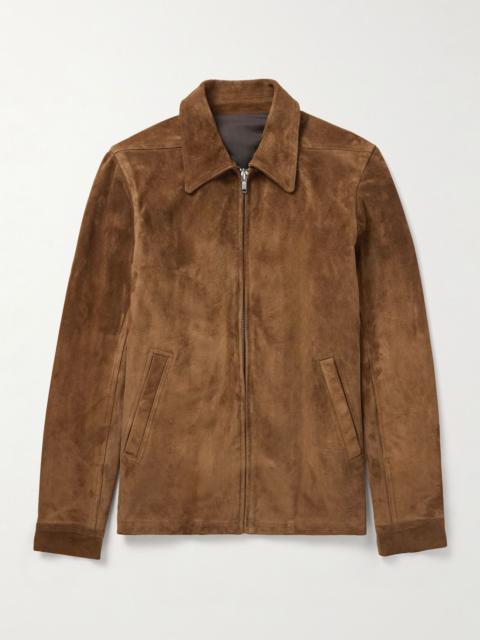 Rick Owens Brad Webbing-Trimmed Suede Bomber Jacket Brown