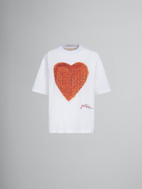 WHITE T-SHIRT WITH WORDSEARCH HEART PRINT