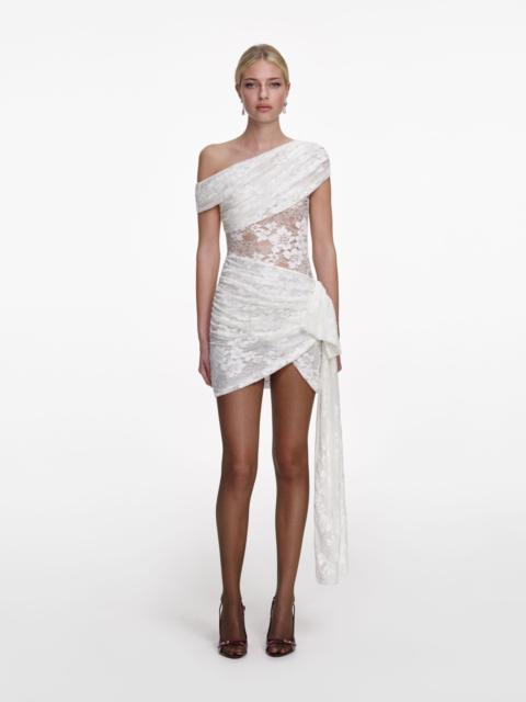 self-portrait White Rhinestone Lace Tie Side Mini Dress
