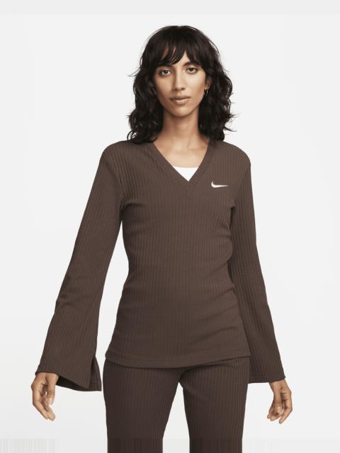 Women's Nike Sportswear Ribbed Jersey Long-Sleeve V-Neck Top