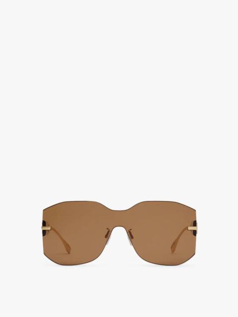 Rectangular Fendigraphy shield sunglasses inspired by the Hobo bag. Temples with in-line gold-colore