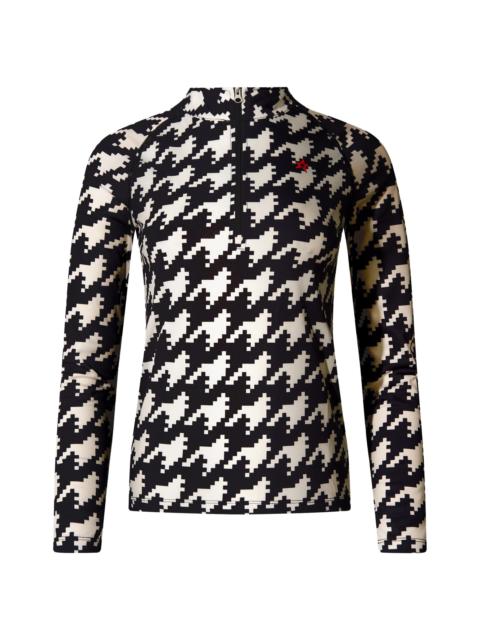 PERFECT MOMENT Women's Base Layer Houndstooth Quarter-Zip Top - Black White Houndstooth