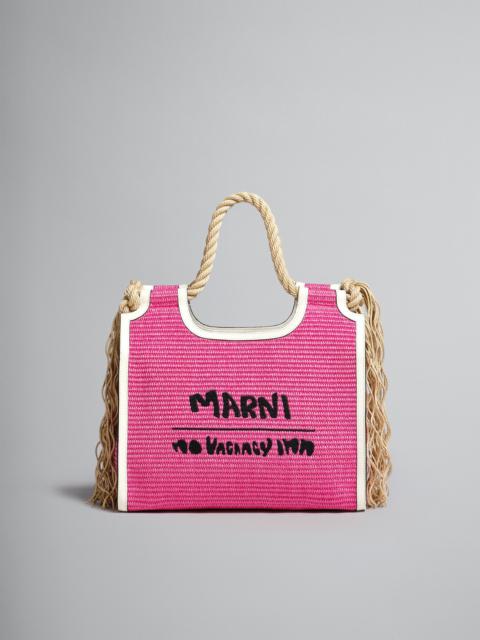 MARNI X NO VACANCY INN - MARCEL TOTE BAG IN PINK RAFFIA WITH WHITE TRIMS