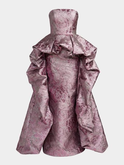 MAC DUGGAL Strapless Draped Brocade Bubble Gown