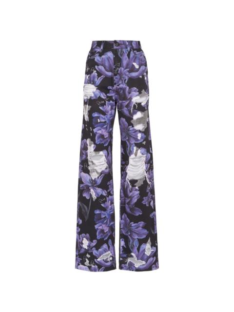 floral-print high-rise wide-leg jeans