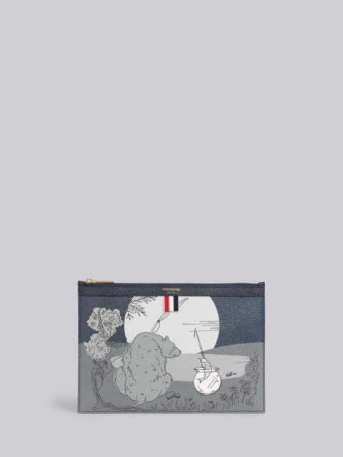 Thom Browne Navy Story Scene Print Caviar Leather Small Zippered Tablet Holder