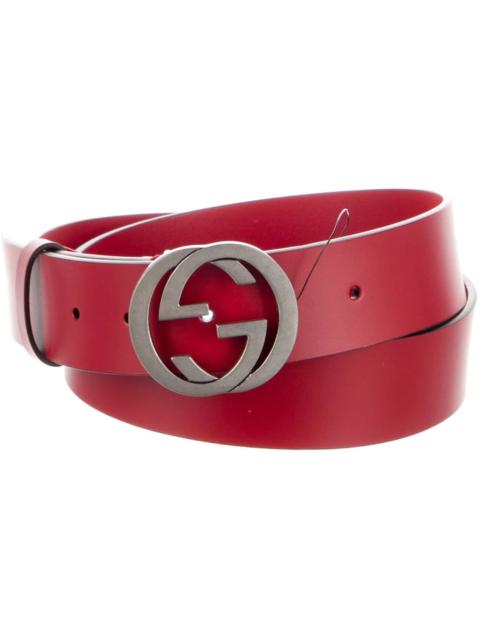 GUCCI Gucci Calfskin Interlock GG Leather Belt Red