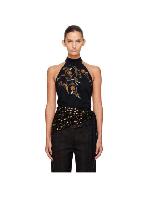 Dries Van Noten Black Sequinned Wrap Halter Blouse
