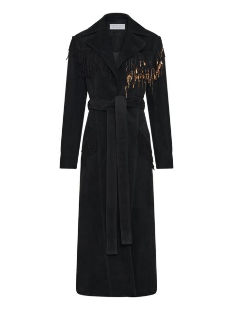 GABRIELA HEARST Thaniel Fringe Trench Coat in Black Suede with Charms