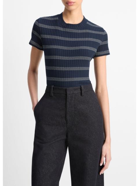 Vince Striped Ribbed Cotton-Blend Top