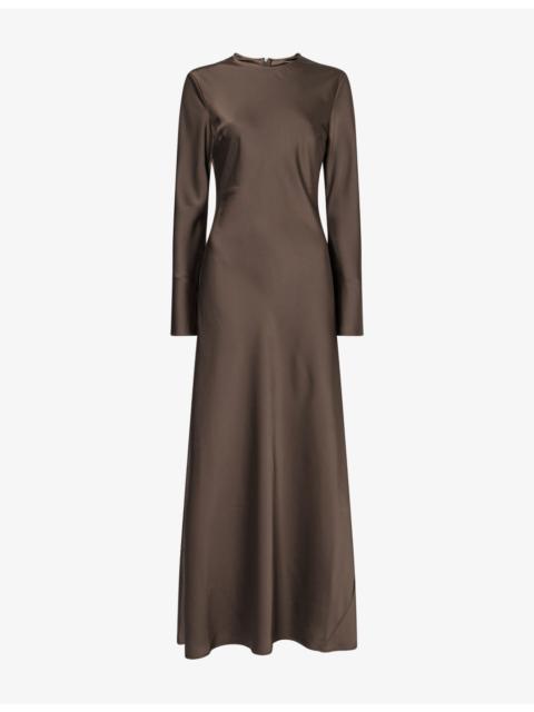 ROTATE Long-Sleeve Satin Maxi Dress