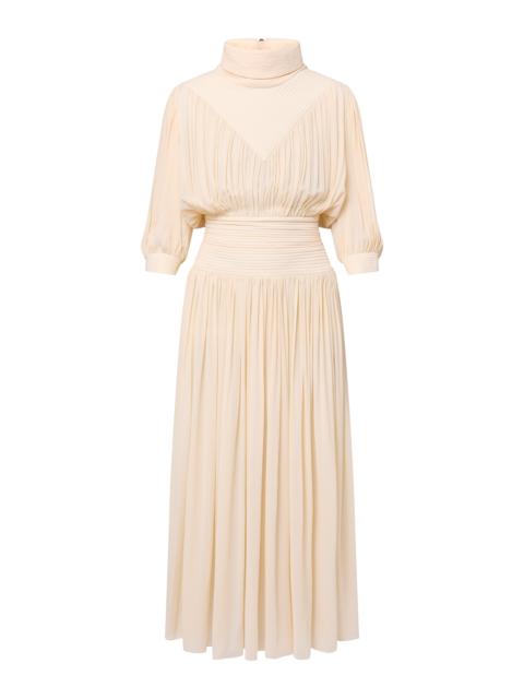 Louis Vuitton Fold-over Collar Gathered Silk Midi Dress