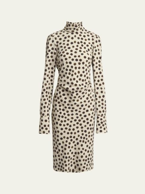 Delvet Polka Dot Belted Midi Dress