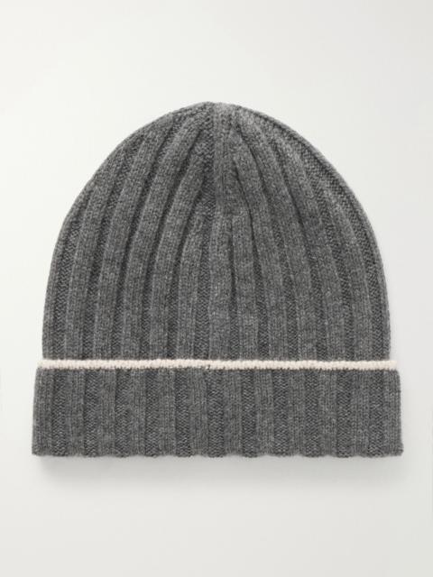 Brunello Cucinelli Ribbed Cashmere Beanie Gray