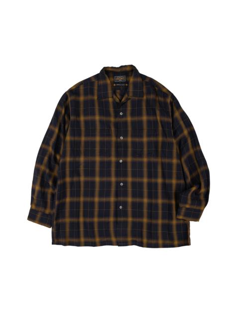 BEAMS PLUS Open Collar Ombre Plaid Black Mustard Ombre