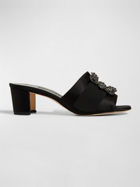 Manolo Blahnik Marta Crystal Buckle Silk Sandals