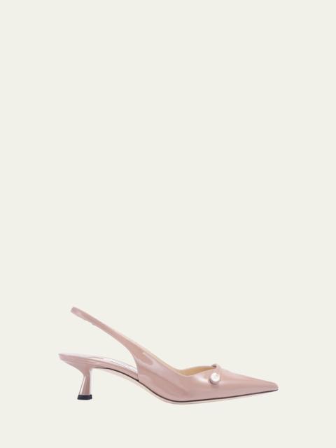 JIMMY CHOO Amita Patent Pearly-Strap Slingback Pumps