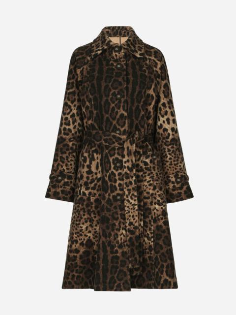 Belted leopard-print wool coat