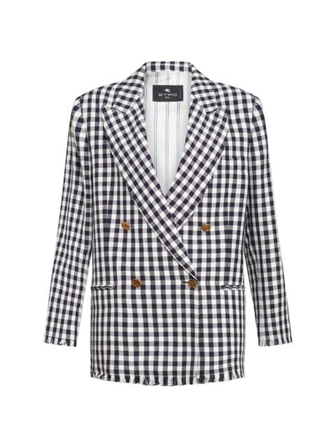 gingham-print double-breasted blazer