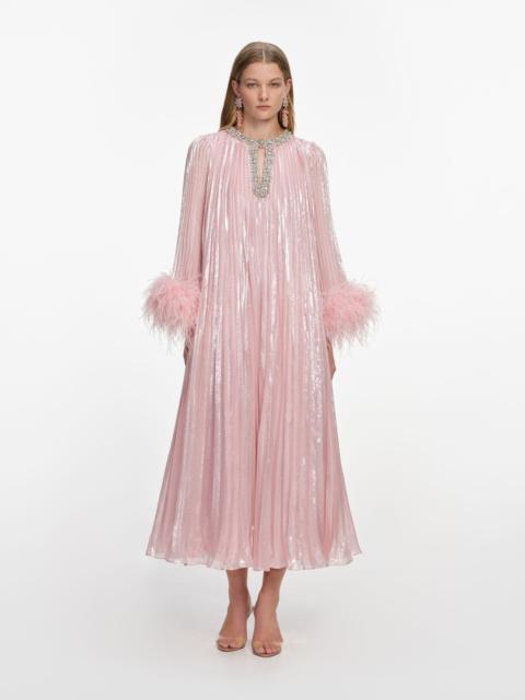 self-portrait Pink Metallic Chiffon Feather Midi Dress