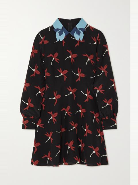 Valentino Appliquéd floral-print silk crepe de chine mini dress