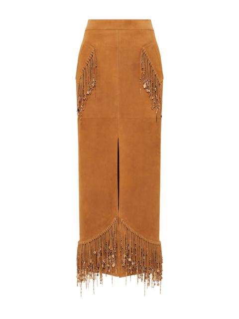 GABRIELA HEARST Kalyan Fringe Maxi Skirt in Cashew Suede with Charms