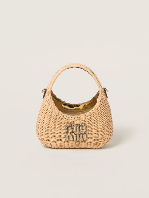 Wander woven raffia-effect yarn hobo bag with leather details