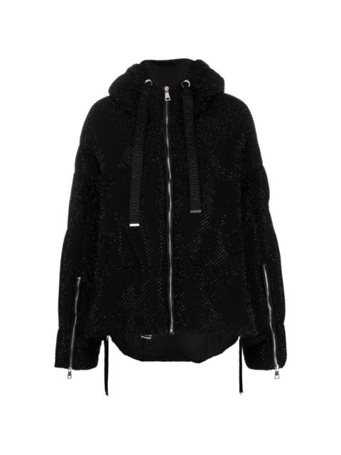 Iconic rhinestone-embellished hooded puffer jacket