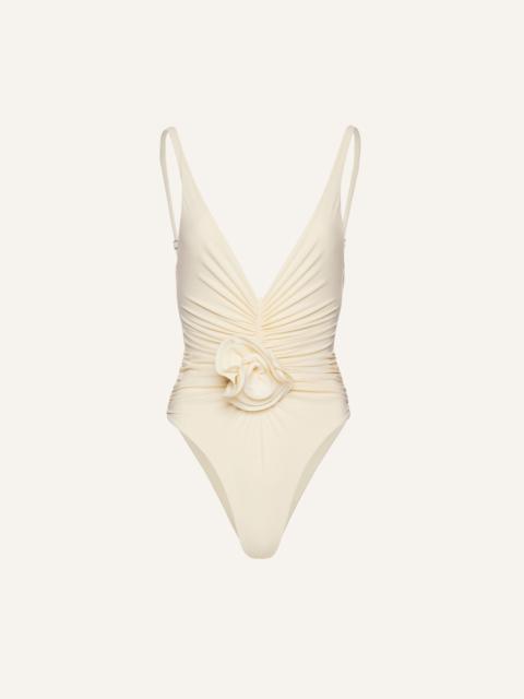 MAGDA BUTRYM Ruched flower swimsuit in cream