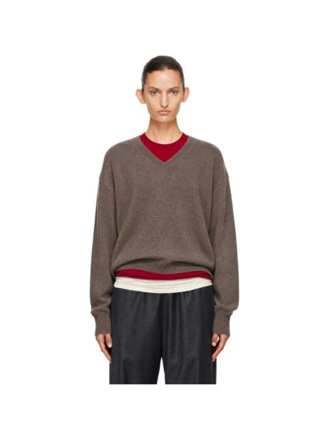 ssstein Taupe Pure Cashmere Knit V-Neck Sweater