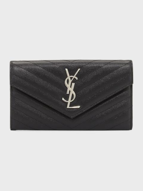 SAINT LAURENT YSL Monogram Large Flap Wallet in Grained Leather