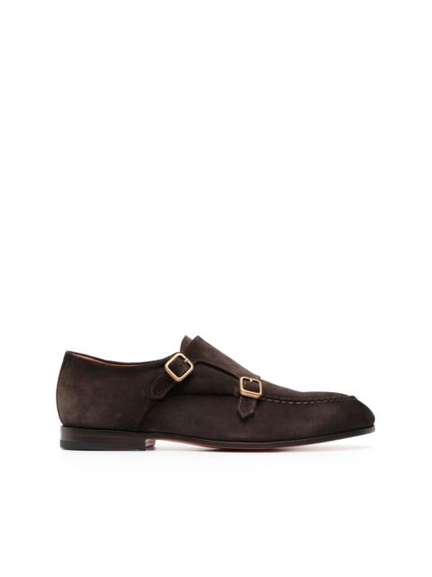 decorative-buckle leather monk shoes