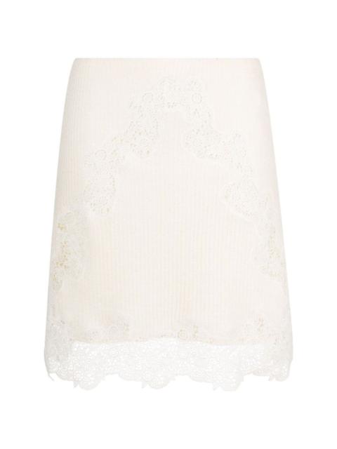 Chloé ribbed-knit lace-trim miniskirt
