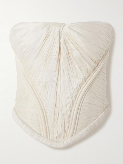 DANIELLE FRANKEL Priscilla strapless gathered taffeta bustier top Ivory