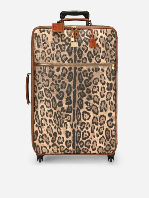 Dolce & Gabbana Small pet carrier bag in leopard-print Crespo with branded plate