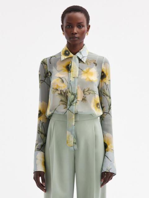 Oscar de la Renta POPPY TIE-NECK CHIFFON BLOUSE