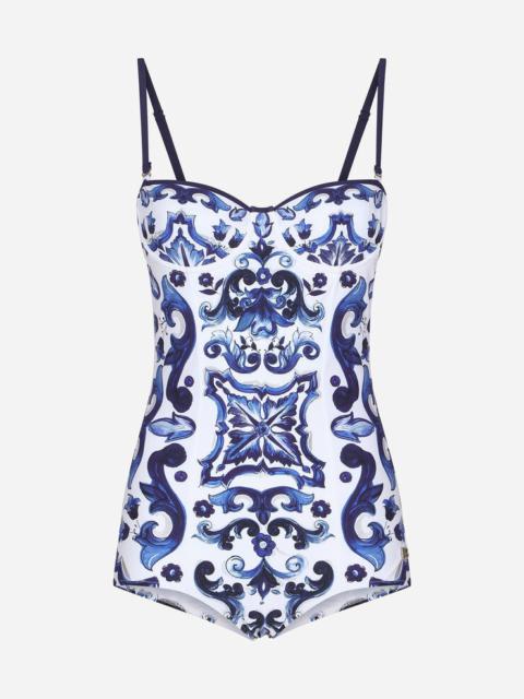 Dolce & Gabbana Majolica-print balconette one-piece swimsuit