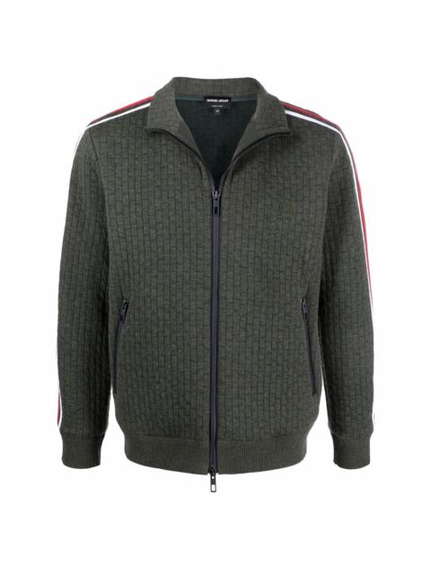 GIORGIO ARMANI logo-embroidered zip-up knitted jumper