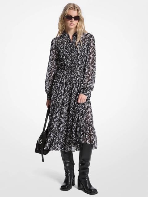 MICHAEL KORS Floral Print Smocked Georgette Shirtdress