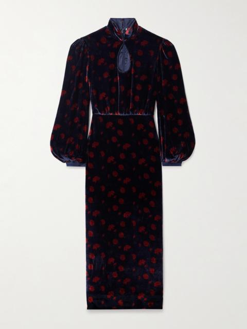 SALONI Domino Cutout Floral-print Velvet Turtleneck Midi Dress
