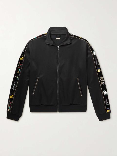 Embroidered Velvet-Trimmed Jersey Track Jacket