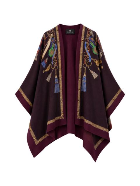Etro tassel-print silk-trim cape