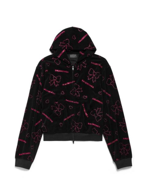 BALENCIAGA Women's Handrawn Bows Zip-up Hoodie Small Fit in Black