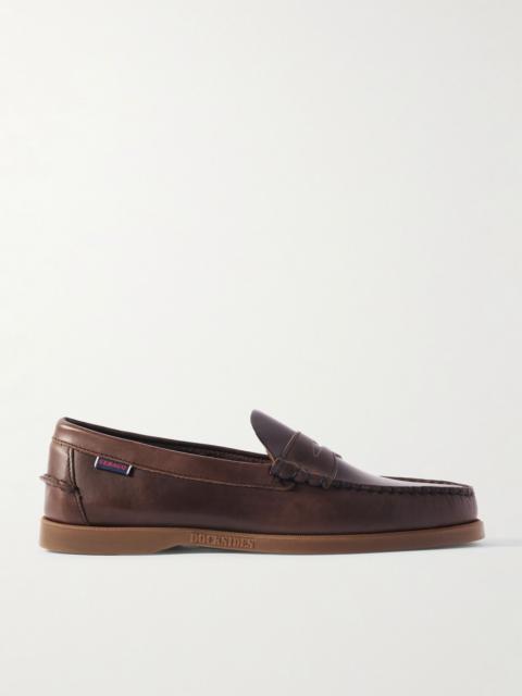 SEBAGO Dolphin Waxed-Leather Penny Loafers Brown