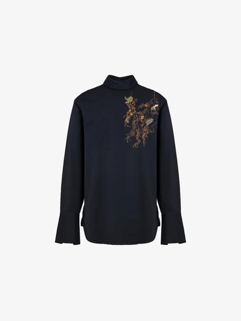Dries Van Noten High-Neck Embellished Cotton Shirt