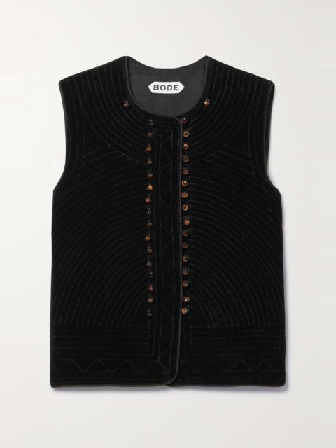 BODE Falmouth embellished quilted cotton-velvet vest