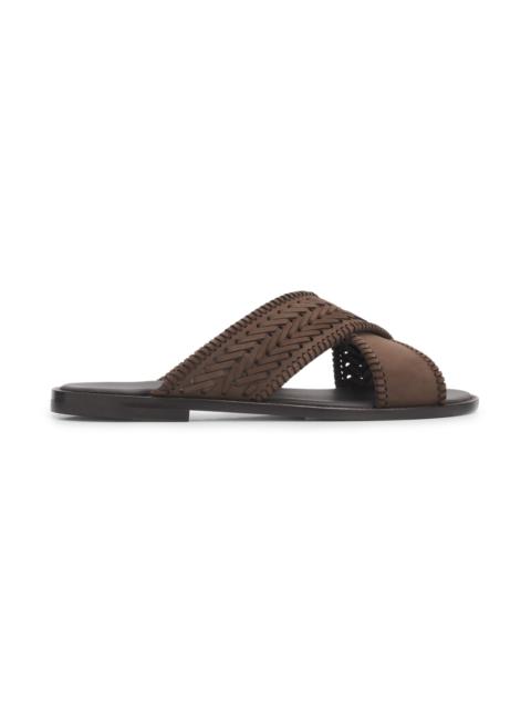 Manolo Blahnik Men's Tex Woven Suede Sandals - Dark Brown